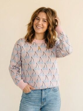 United Colors Of Benetton Pink Cherry Pattern Knit Sweater